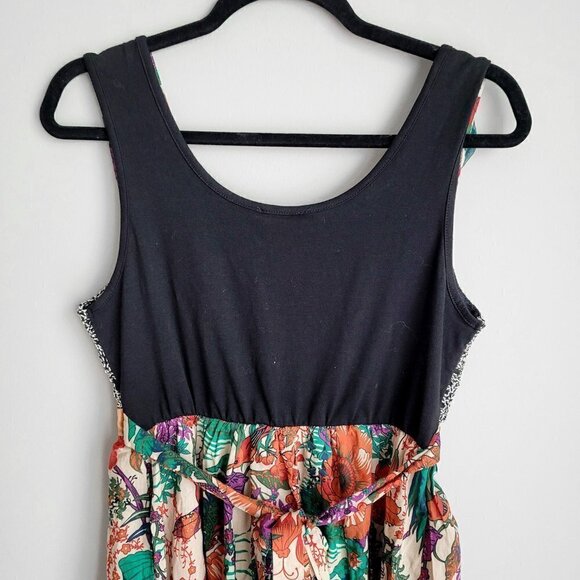 NWT Vintage Floral Mesh Hem Sleeveless Square Neckline Boho Eclectic Midi Dress - Picture 6 of 13